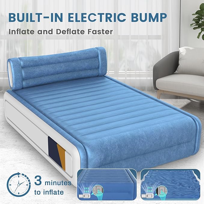 Queen Air Mattress with Built-in Pump 18'' Raised Self Inflatable Mattress Portable Flocked Top Blow up Air Bed Quick Inflation &amp Deflation Inflatable Mattress for Home Guests &amp Camping 7