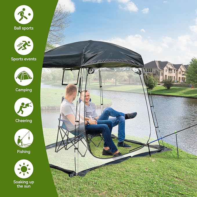 2-4 Person PVC Sports Tent Clear Sun Shelter with Ventilation Window Removable Top Cover 540° View Waterproof Screen Room for Outdoor Activities Sport Event Camping Fishing 6.56×4.76×6.23 FT (L×W×H)