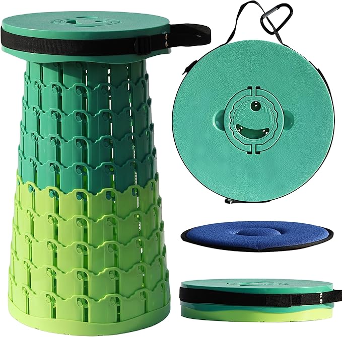 ALEVMOOM Upgraded XXL 50 Portable Collapsible Stool with CushionTelescoping Folding Stool for AdultsYet More Sturdy Camping Stool with Load Capacity 1000lbsfor Outdoor Garden Hiking BBQ