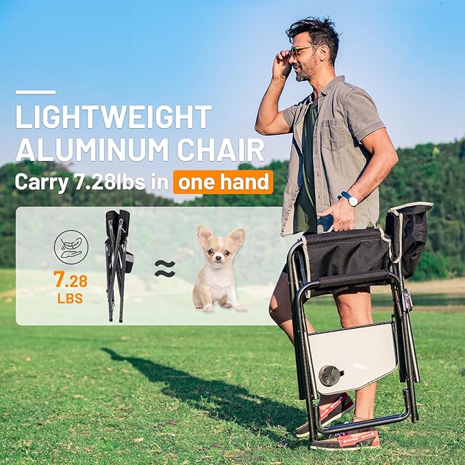 TIMBER RIDGE Aluminum Oversized Camping Chair Lightweight Portable Directors Chair with Side Table Detachable Side Pocket for Outdoor Camping Lawn Picnic Support 400lbs Black
