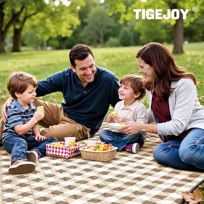 TigeJoy Extra Large Picnic Blanket Waterproof Foldable 60''x80'' Outdoor Picnic Mat Beach Blanket Sandproof for Park Grass Travel Hiking Camping Essentials Gingham Picnic Blanket
