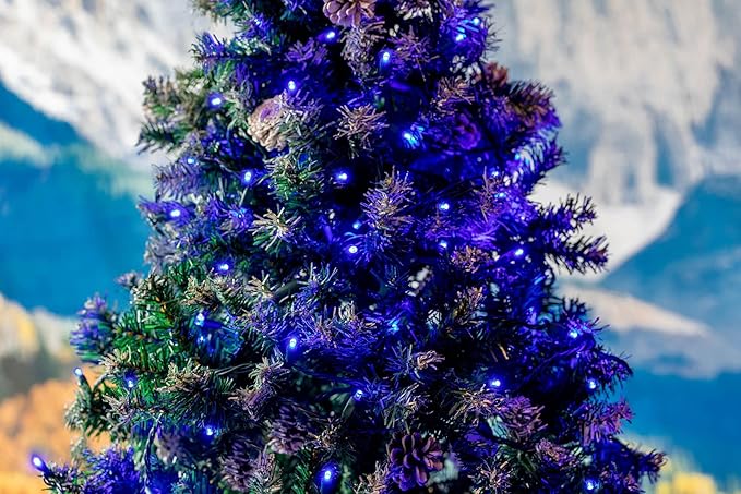 Novelty Lights 25ft 50 LED Blue Christmas Lights Outdoor/Indoor 6 Spacing Green Wire String Lights for Festive Xmas Lighting IP55 UL Listed Dimmable Connectable