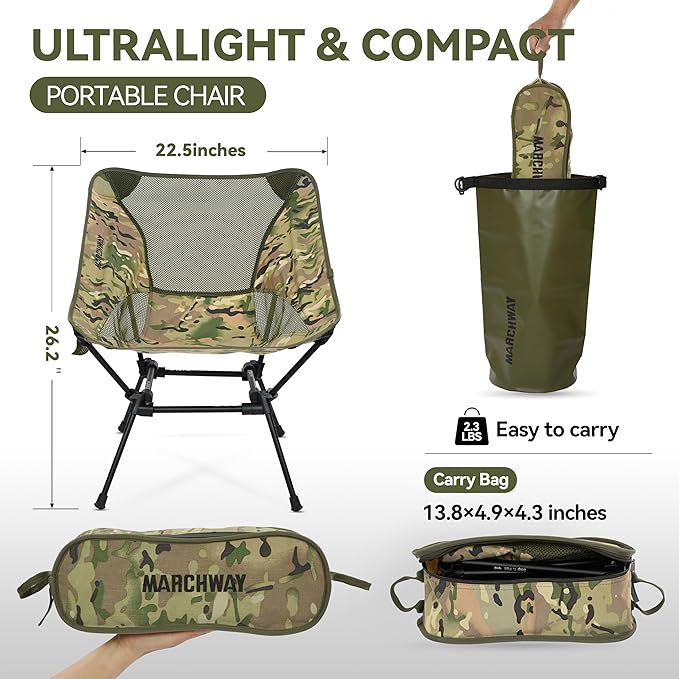 MARCHWAY Ultralight Folding Camping Chair Heavy Duty Portable Compact for Outdoor Camp Travel Beach Picnic Festival Hiking Lightweight Backpacking (Camo)