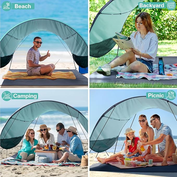 Sportneer Beach Tent Sun Shelter: UPF 50+ UV Protection Beach Canopy Tent Sun Shade for 2-3 Person Easy Set Up Canopy with 8 Wind Ropes and 12 Ground Stakes for Beach Size 96.5''x55.7''