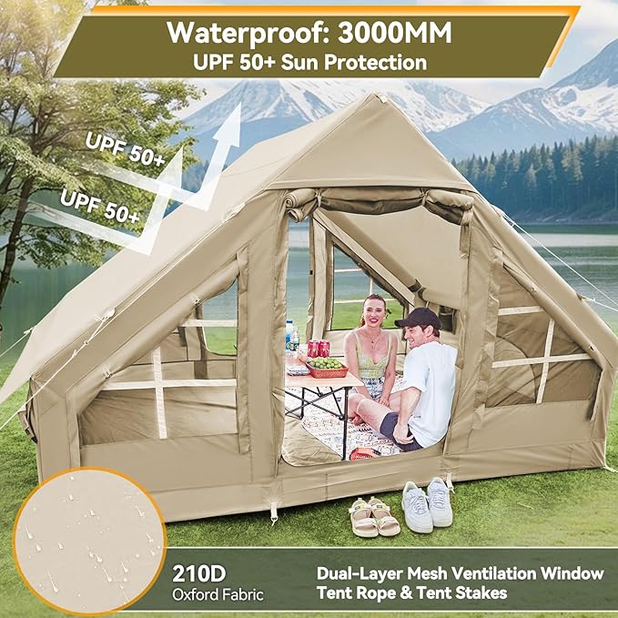 Inflatable Camping TentEasy Set up with Electric Air Pump Waterproof Blow Up Tent for Adults Portable Outdoor for Camping&ampHiking