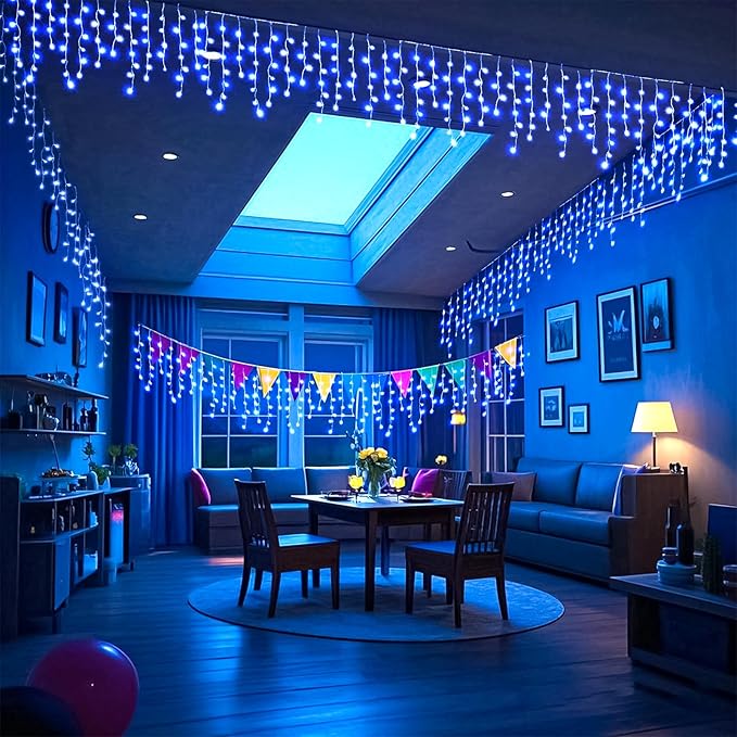 33ft 400LED Icicle Lights for Outside Blue Christmas Lights for House Patio Yard Porch Backyard Holiday Garden Xmas Exterior Decoration Waterproof Twinkle Cluster Light Hanging Light All Year