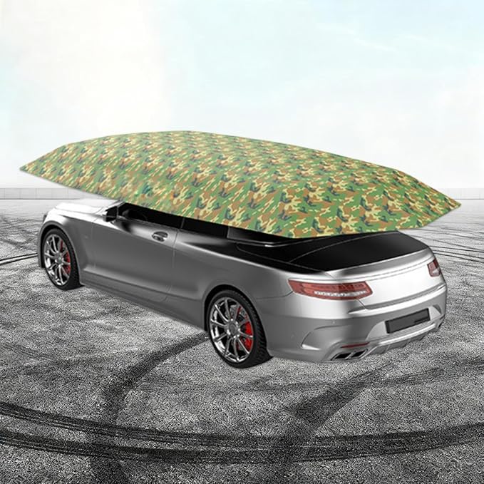 Semi Automatic Car Tent Umbrella Universal Cars Awning Movable Carport Folding Retractable Car Roof Cover for Outdoor Camping(Camouflage)