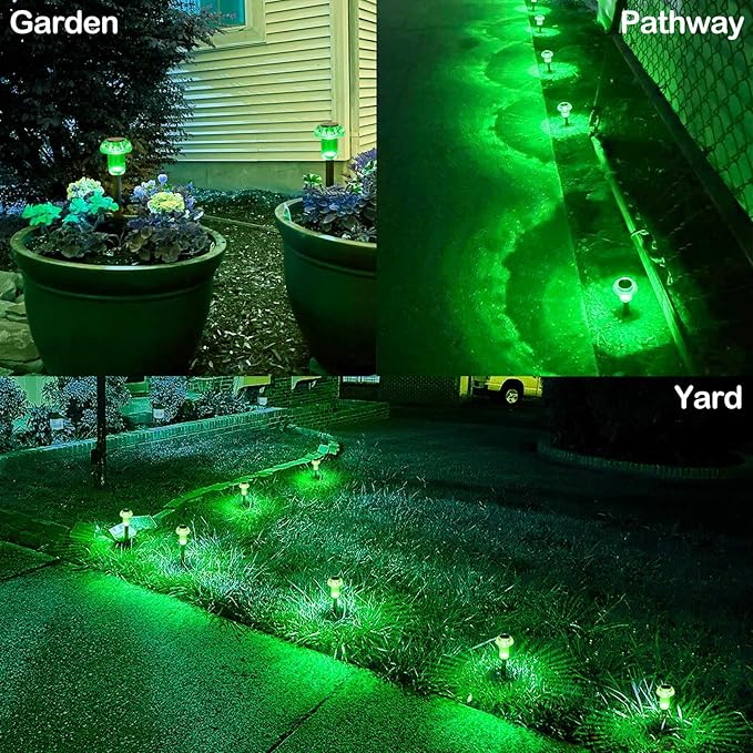 St. Patrick's Day Solar Lights Outdoor 8 Pack Green Solar Pathway Lights Outdoor Mushroom LED Waterproof Lighting Stake for Outside Yard Path Garden Lawn Patio Landscape Decorations