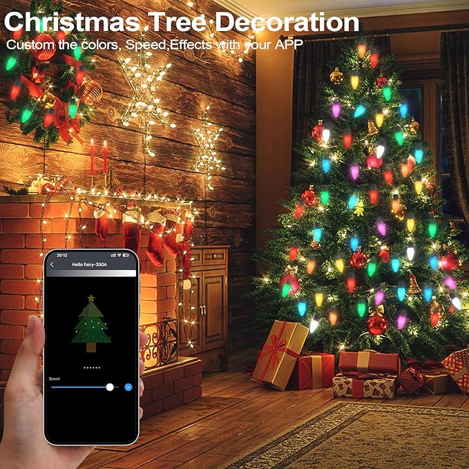 Smart C9 Christmas Outdoor Lights 66FT 100 LEDs RGB String Lights APP/Remote Control DIY Modes &amp Music Sync Color Changing Holiday Lights for Xmas Tree House Party Decoration