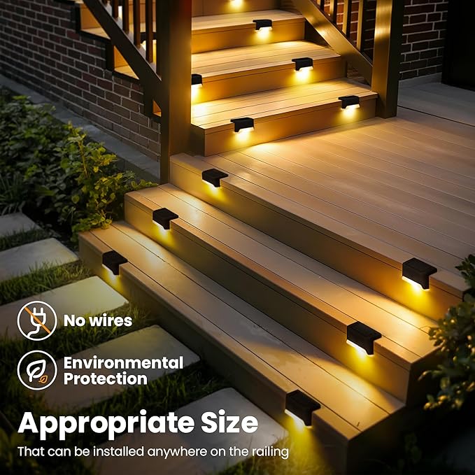 Solar Deck Lights Outdoor 16 Pack Black Solar Step Lights Waterproof Led Light for Outside Stair Fence Yard Garden Patio and Pathway(Warm White)