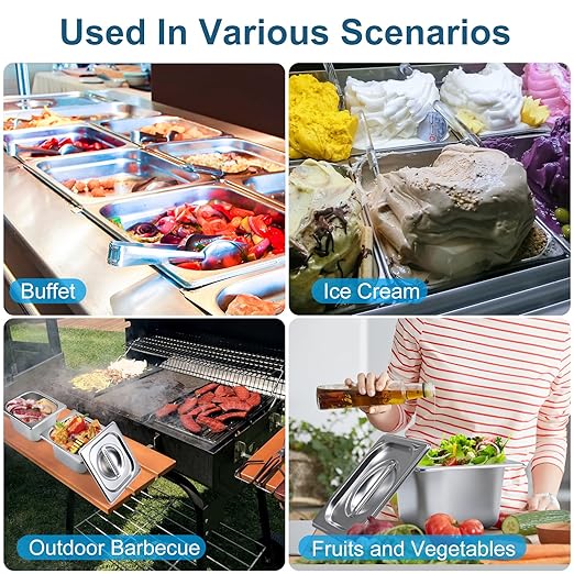 6 PCS Stainless Steel Pan Steam Table Pans 1/6 Size 4 Deep Stainless Steel Hotel Pan with Lid Restaurant Food Storage Containers with Lids Hotel Pans with Lids for Home Party Restaurant Hotel Buffet