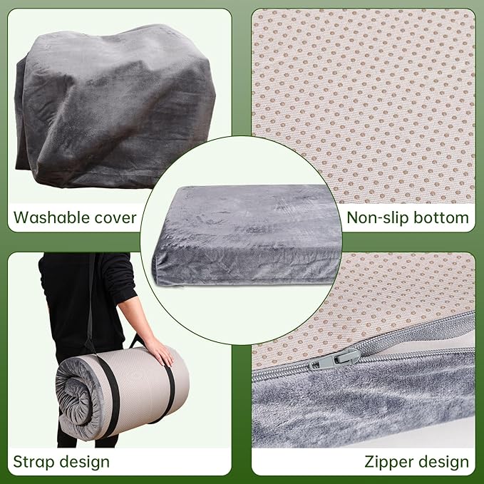 Memory Foam Camping Mattress pad3 Inch Thick Floor Sleeping Mat Pad for Adults with Waterproof and Non-Slip Bottom Portable Roll Up Mattress for Sleepover Guest