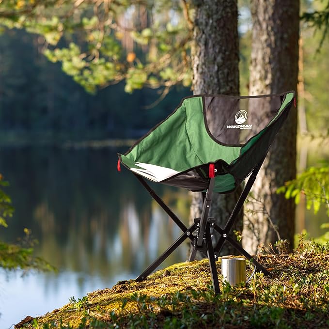 Portable Camping Chair - Compact and Foldable Chair - Lightweight Backpacking Chair with Carrying Bag - Backpacking Gear by Wakeman Outdoors (Green)