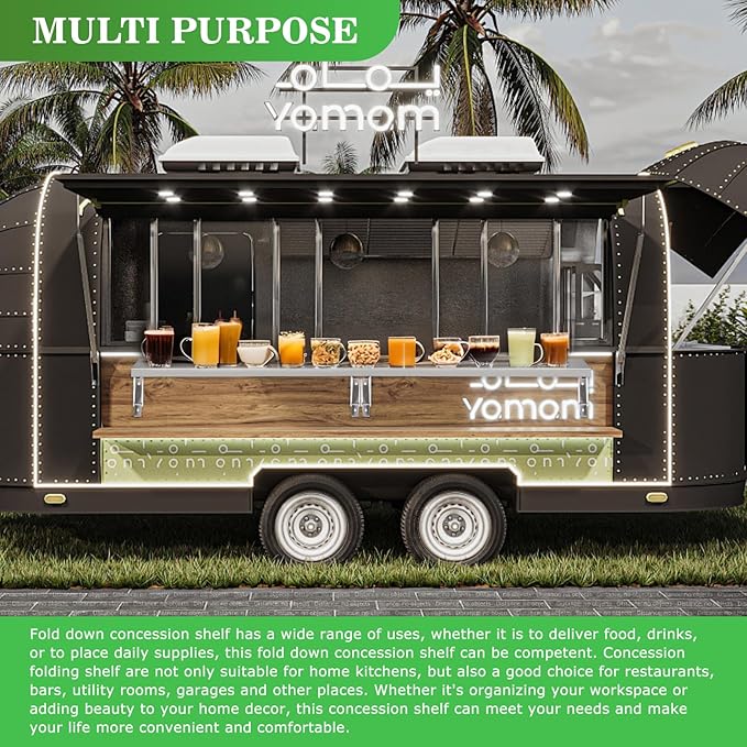 Concession Shelf 70.8 L x 12 W Folding Concession Shelf for Food Truck Stainless Steel Drop Down Folding Serving Food Shelf Stand for Concession Windows