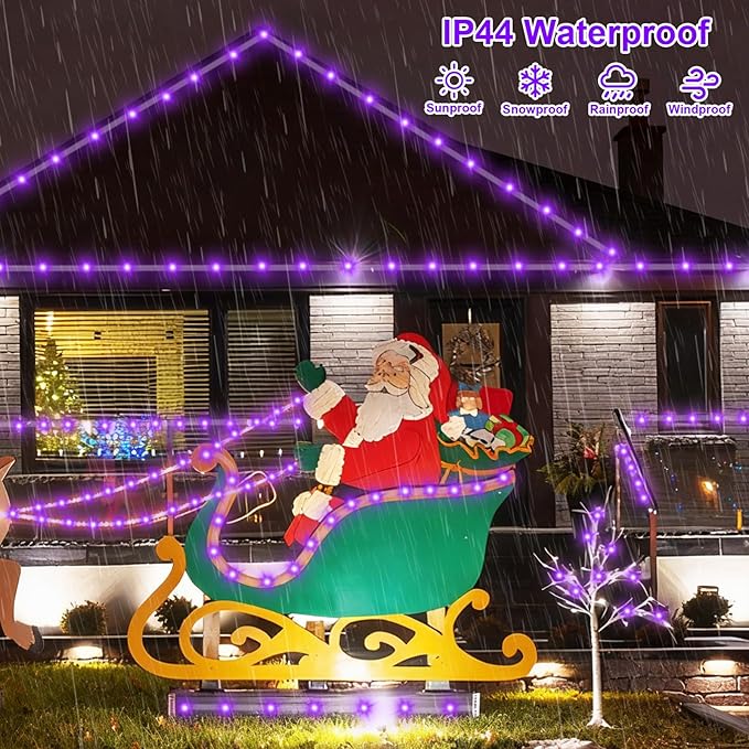 QITONG 2 Pack Purple Solar Rope Lights Each 33ft 100 LED String Lights 8 Modes Fairy Lights in Clear Thin Tube Outdoor