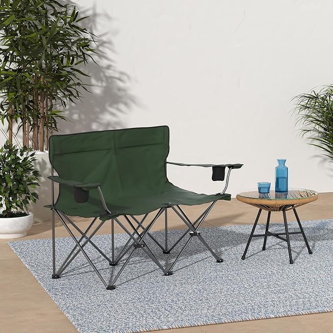 Trademark Innovations Loveseat Style Double Camp Chair 40 L x 22 W x 31.5 H Polyester Army Green