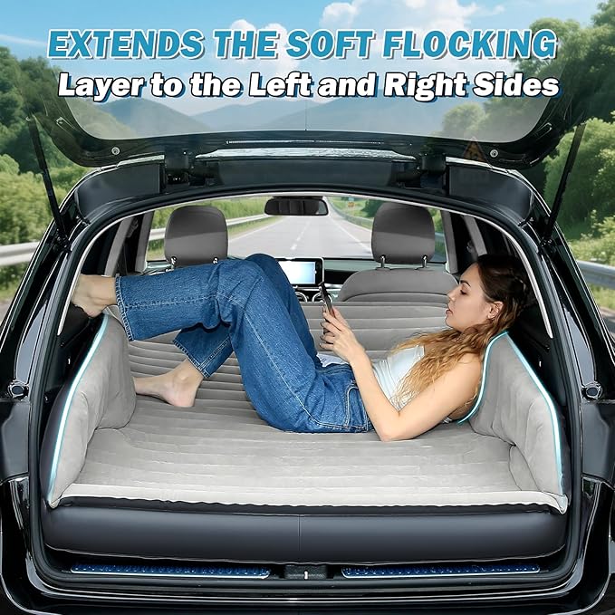 Self-Inflating SUV Air Mattress with Built in Electric Pumpcar air Mattress for TrunkPortable car Mattress for Travle and Camping (Light Gray)