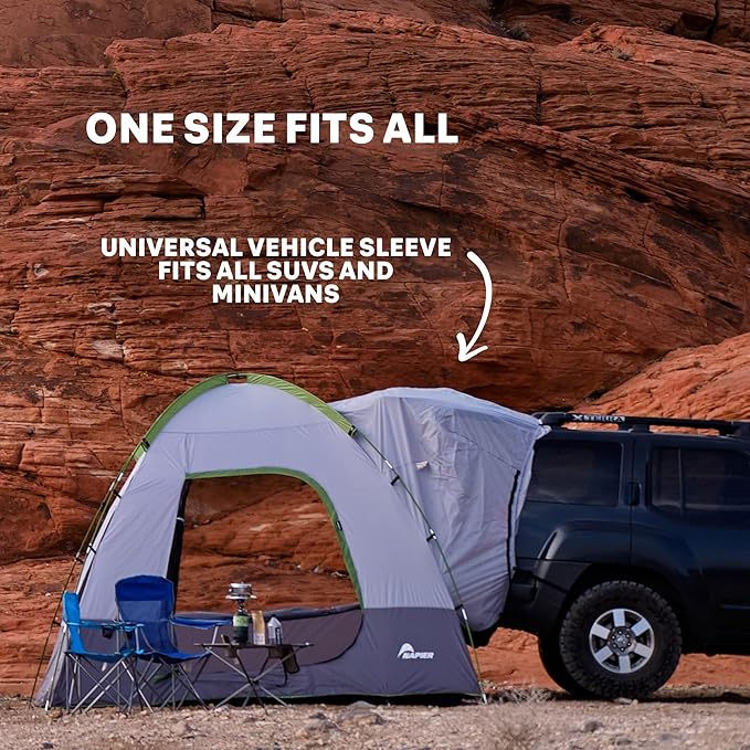 Napier Backroadz SUV Tent | 10' x 10' SUV Car Camping Tent | Fits All CUVs SUVs and Minivans | Sleeps 5 | Spacious Durable Easy Set-up | Gray/Green | Model 19100