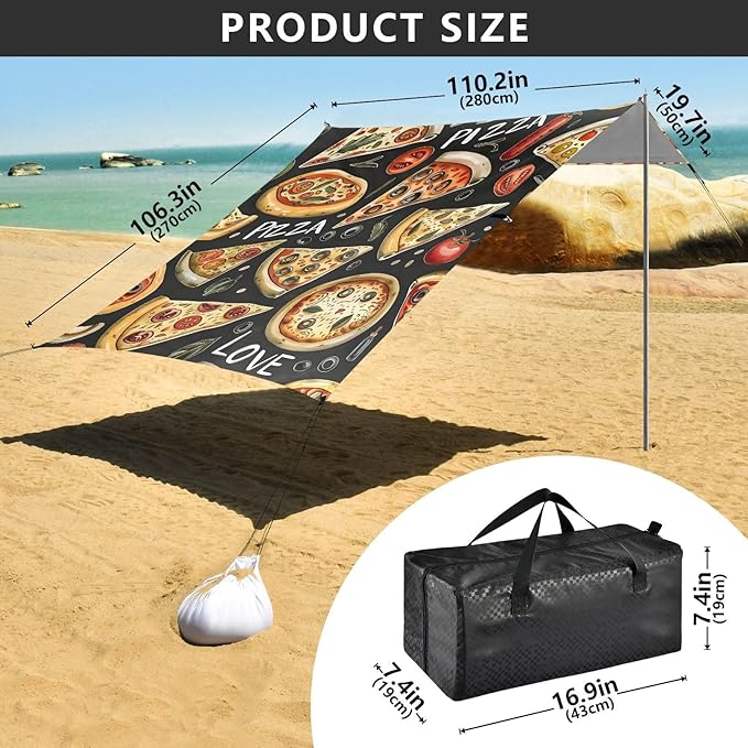 Beach Tent Sun Shelter Grilled Pizza Tomato Lightweight &amp Easy Setup Beach Shade Canopy for Camping Fishing