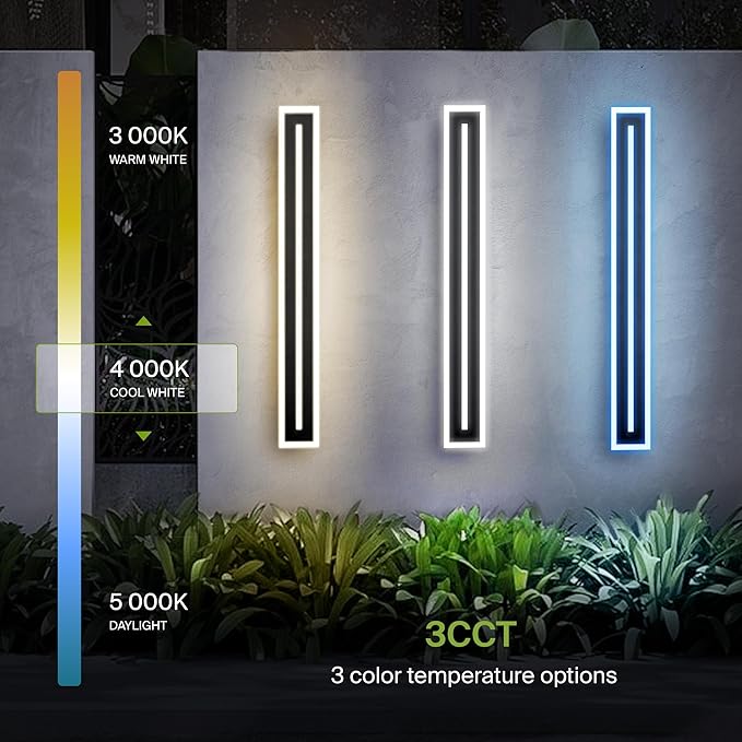 ASD LED 48 Long Wall Mount Light Fixture Outdoor &amp Indoor Linear Sconce | 3CCT Dimmable Waterproof Anti-Rust ETL Listed | 36W 2100LM 3000-5000K 100-277V | Exterior Porch Lighting | Black