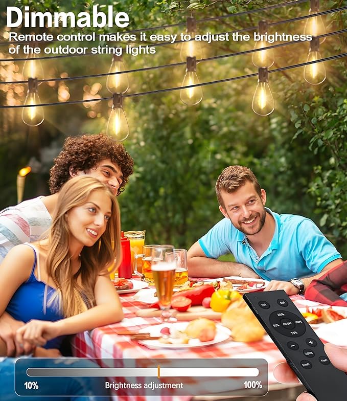 Tenmiro 50FT LED Outdoor String Lights with Remote16+ 1 Shatterproof Bulbs Waterproof and Dimmable Patio Lights for Porch Garden Backyard Deck Balcony 2700K Hanging Lighting
