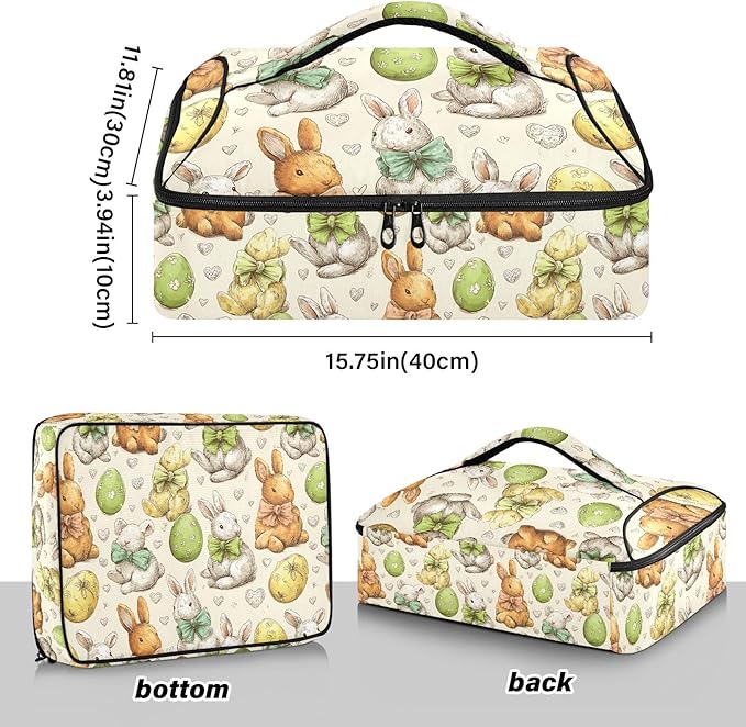 Casserole Carrier Loveliness Bunnies PatternInsulated Casserole Carrier for Hot or Cold Food Thermal Lunch Tote for Potluck Parties Picnic Beach Fits 9 x 13 Inches Baking Dish