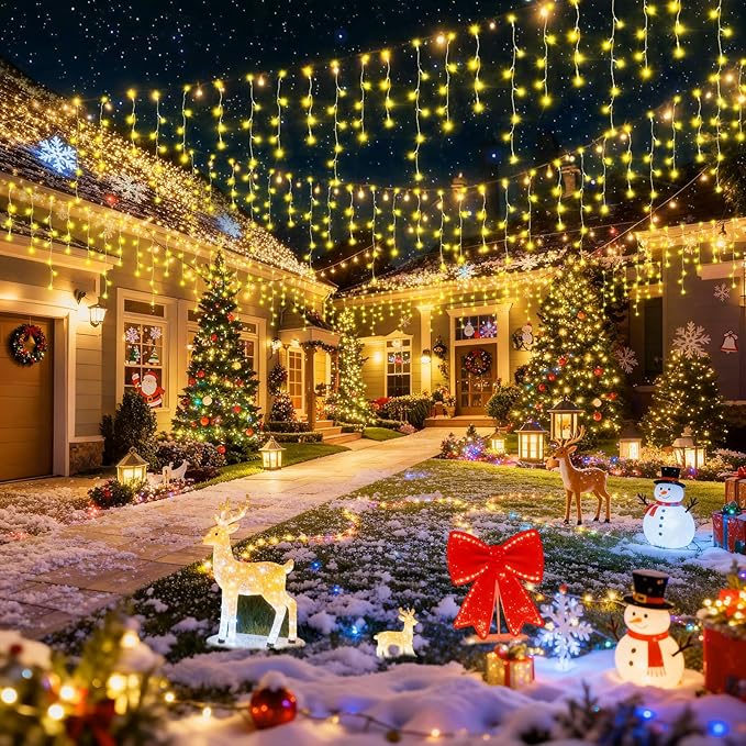 Hezbjiti 800LED Ice Lights 66FT Christmas Lights String Lights Outdoor Decoration 8 Modes 75 Drops Fairy Lights for Eaves Party Yard Garden Xmas Decor