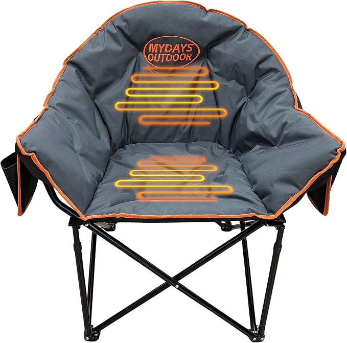 Oversized Heated Camping Chair for Adults(No Power Bank) Heavy Duty Camping ChairsHeated Chairs Outdoor SportsW/3 Control Levels for Back &amp Seat(Grey)