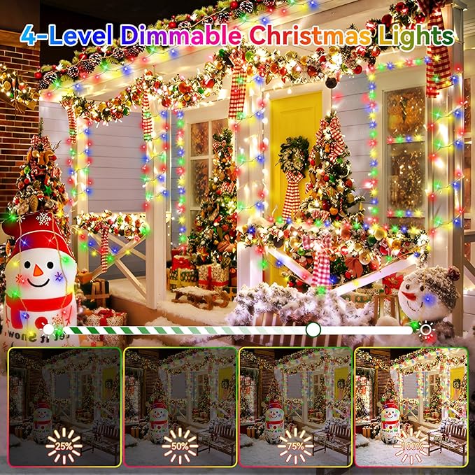 Heceltt Christmas Lights Outdoor 125FT 350 LED String Lights 8 Modes and Timer Memory Function Twinkle Fairy Lights Waterproof Plug in for Xmas Tree Wedding Party Holiday Decor(Multicolor)