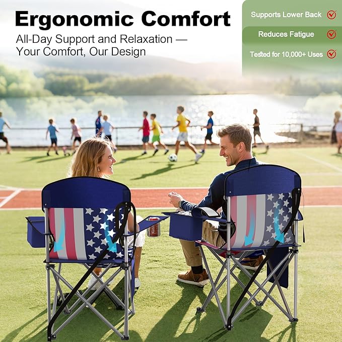 Folding Camping Chairs Durable 600D Oxford Portable Outdoor Chair with Cooler Pouch Cup Holder &amp Storage Pocket for Camping Beach Fishing