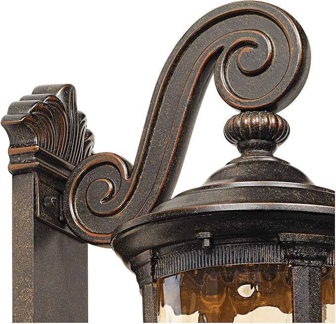 John Timberland Bellagio European Outdoor Wall Light Fixture Bronze Scroll 24 Champagne Hammered Glass Decor for Exterior House Porch Patio Outside Deck Garage Yard Front Door Garden Home