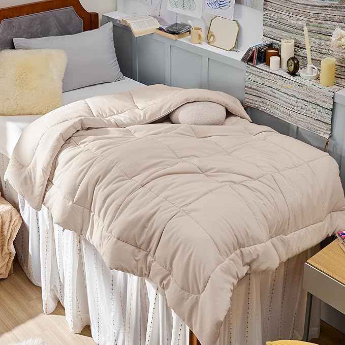 Bedsure Comforter Duvet Insert - Quilted Comforters Twin Size All Season Duvet GentleSoft Down Alternative Bedding with 8 Tabs Gifts for Women/Men Beige Twin 88 x 68 Inches