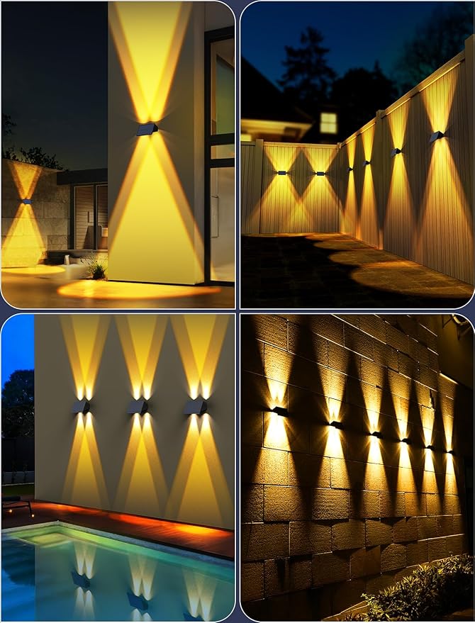 Solar Fence Lights12Pack Solar Lights Outdoor Warm White Up &amp Down Wall Lights Waterproof 100 Lumens Dusk to Dawn Solar Powered Fence Light for Outside/Backyard/Pool/Railing/Patio/Porch/Step