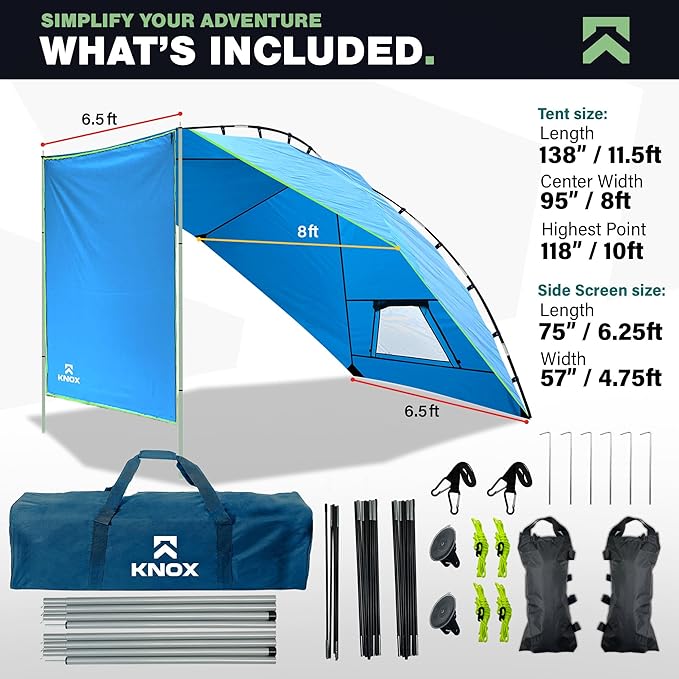 KNOX Universal Canopy Tent for Camping Pop-Up Canopy Tent Awning with Sidewall Compatible with Truck Tailgate SUV RV Van Portable Teardrop Awning Shade for Camping Beach Picnics (Blue)