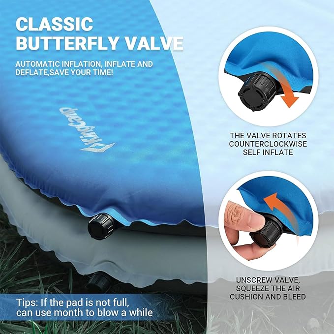 KingCamp Double Sleeping Pad 2 Person Queen R 7.5 Self Inflating Sleeping Pad 3 Thick Foam Mattress Mat with Contoured Design &amp Honeycomb Surface Cut for Camping Tent Car Backpacking (BLUE/CHARC