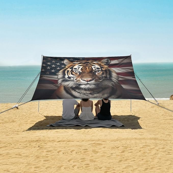Camping Sun Shelters Cool Tiger and Flag Beach Canopy 126 * 110.2in