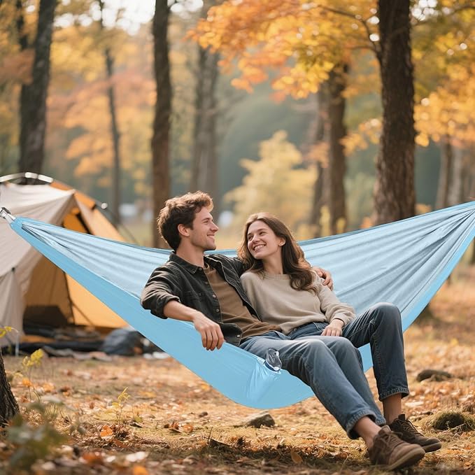 Folding Hammock Cute Blue Camping Gear with 2 Tree Straps 114 x 54