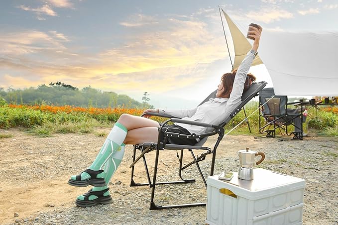 Foldable Directors Chair Heavy Duty Outdoor Camping Chair with Side Table and PocketOversized Rocking Lawn Chair for FishingBeachSport Events (Gray)