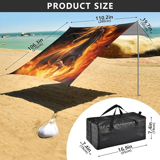 Flame HorseCamping Sun Shelters 9.2 x 10.5 FT Beach Canopy Tent Sun Shade with Carrying Bag for Camping Trips Fishing Backyard Fun or Picnics 21341611