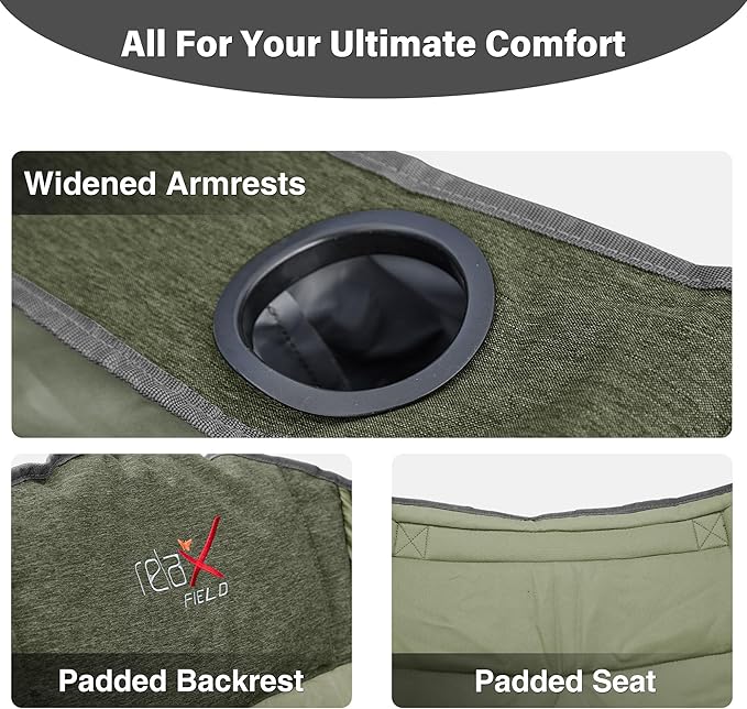 Oversized Camping Chair Portable Folding Padded Camp Chairs with Side Pocket Cup Holder Heavy Duty Support 500LBS Outdoor Lounge Chair for Adults Fishing Sports Trip Green