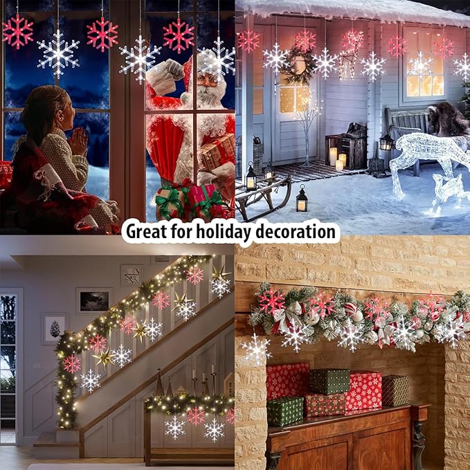Christmas Snowflake Icicle Lights-9ft 150LED Twinkling Christmas Lights with Timer Waterproof Connectable Hanging 10 Drop for Eave Window Porch Xmas Indoor Outdoor Decoration (Red and White)