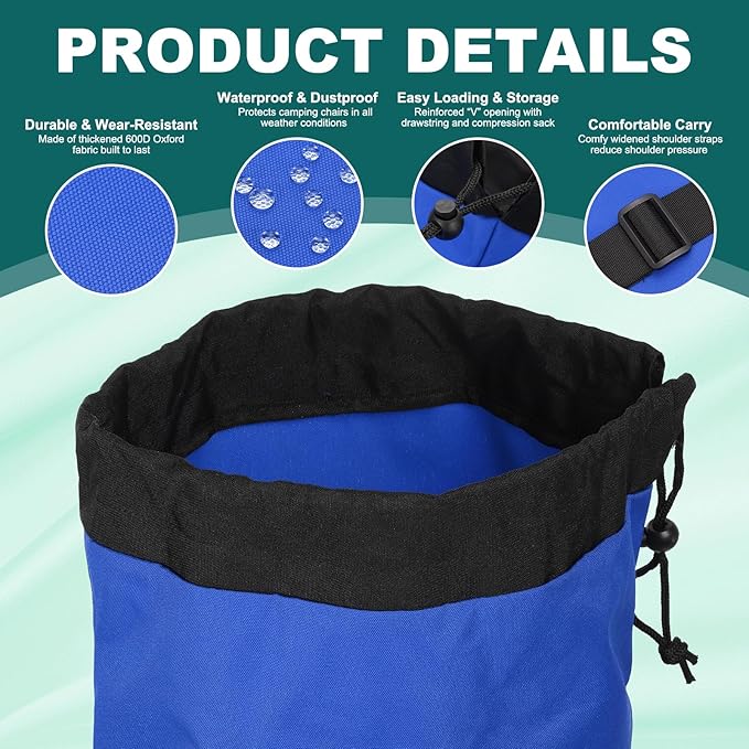 PATIKIL Foldable Camp Chair Replacement Bag 2 Pcs Camping Chairs Folding Chair Carry Bag with Adjustable Shoulder Strap for Outdoor Camping Fishing Storage Blue Black