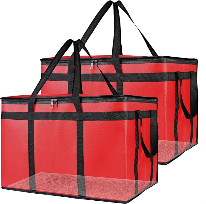 Bodaon Large 2-Pack Insulated Food Delivery Bag With Hard Bottom XXXL Bags Rideshare Delivery Bag Grocery Shopping and Catering Cold/Hot Styrofoam Carrier for Travel/Car