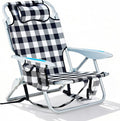 Portable Beach Chair for Adults Outdoor Camping Chair Lay Flat Folding Backpack Beach Reclining Chair with 5 Positions Headrest Cup Holder Heavy Plaid