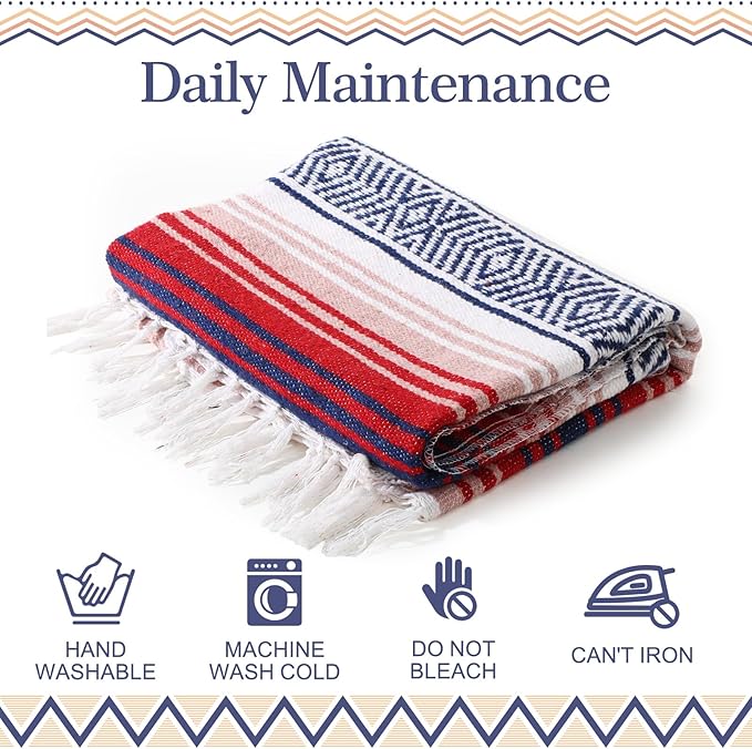 Peryiter 9 Pcs Mexican Blanket Bulk Large Yoga Blanket Striped Falsa with Fringed for Outdoor Beach Picnic Couch 45 x 70 inch(Light Colors)