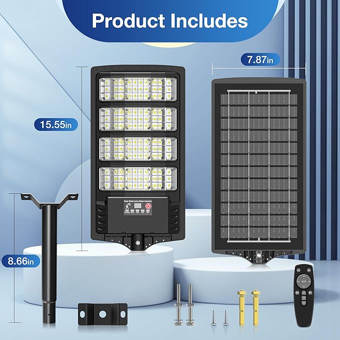 Solar Lights Outdoor Waterproof–6500K LED Street Lights with Motion Sensor &amp Remote Dusk to Dawn Flood Lights Wide Angle Illumination Solar Parking Lot Lights for Yard Patio Garage (4 Pack)