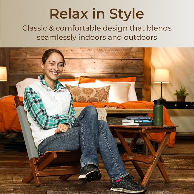 BYER OF MAINE Pangean Lounger Chair – Portable Lightweight Foldable Wood and Canvas Chair – Ideal for Camping Patio Lawn and Beach Use in Granite