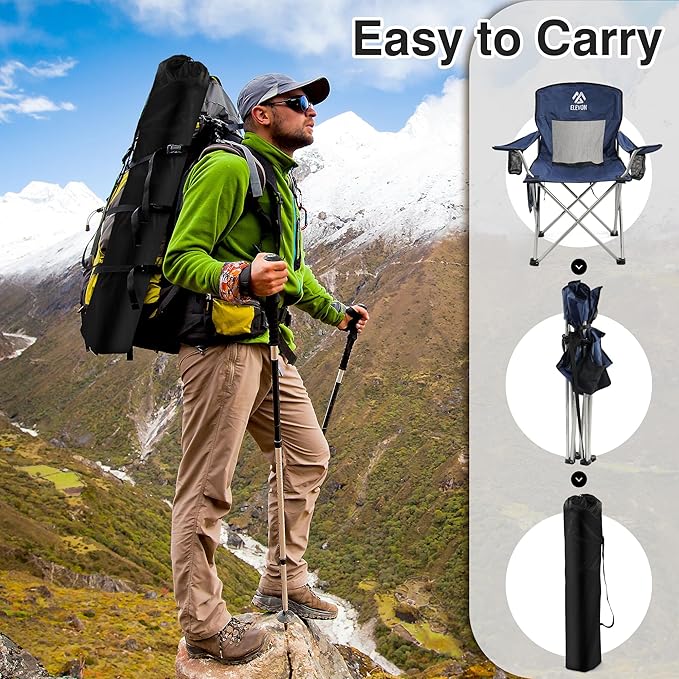 Elevon Camping Chair Portable Folding Outdoor Chair with Arms Cup Holder and Carry Bag