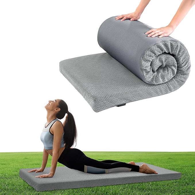HOMBYS Memory Foam Camping Mattress PadPortable Sleeping Pad for AdultWaterproof Cot MattressRoll Up Floor MattressFoldable Backpacking Travel Bed for HikingGuest Bed