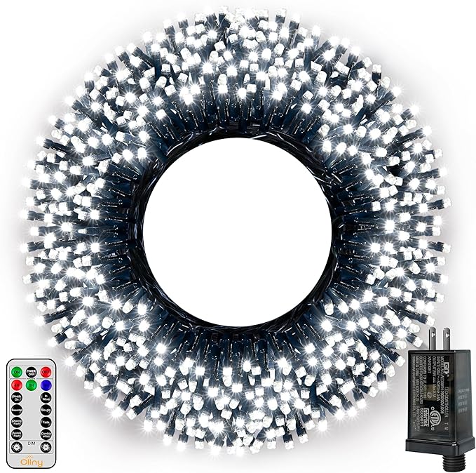 Ollny 500LED 164FT Long Christmas Tree Lights with 8 Modes Remote Timer IP44 Waterproof Outdoor Christmas Lights for Tree House Yard Outside Xmas Decorations White